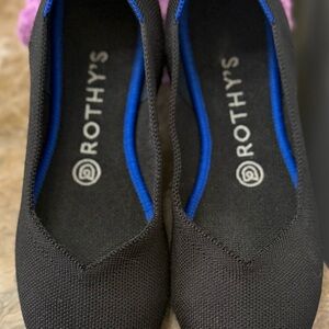 Rothy's Black Knit Flats with Blue Trim